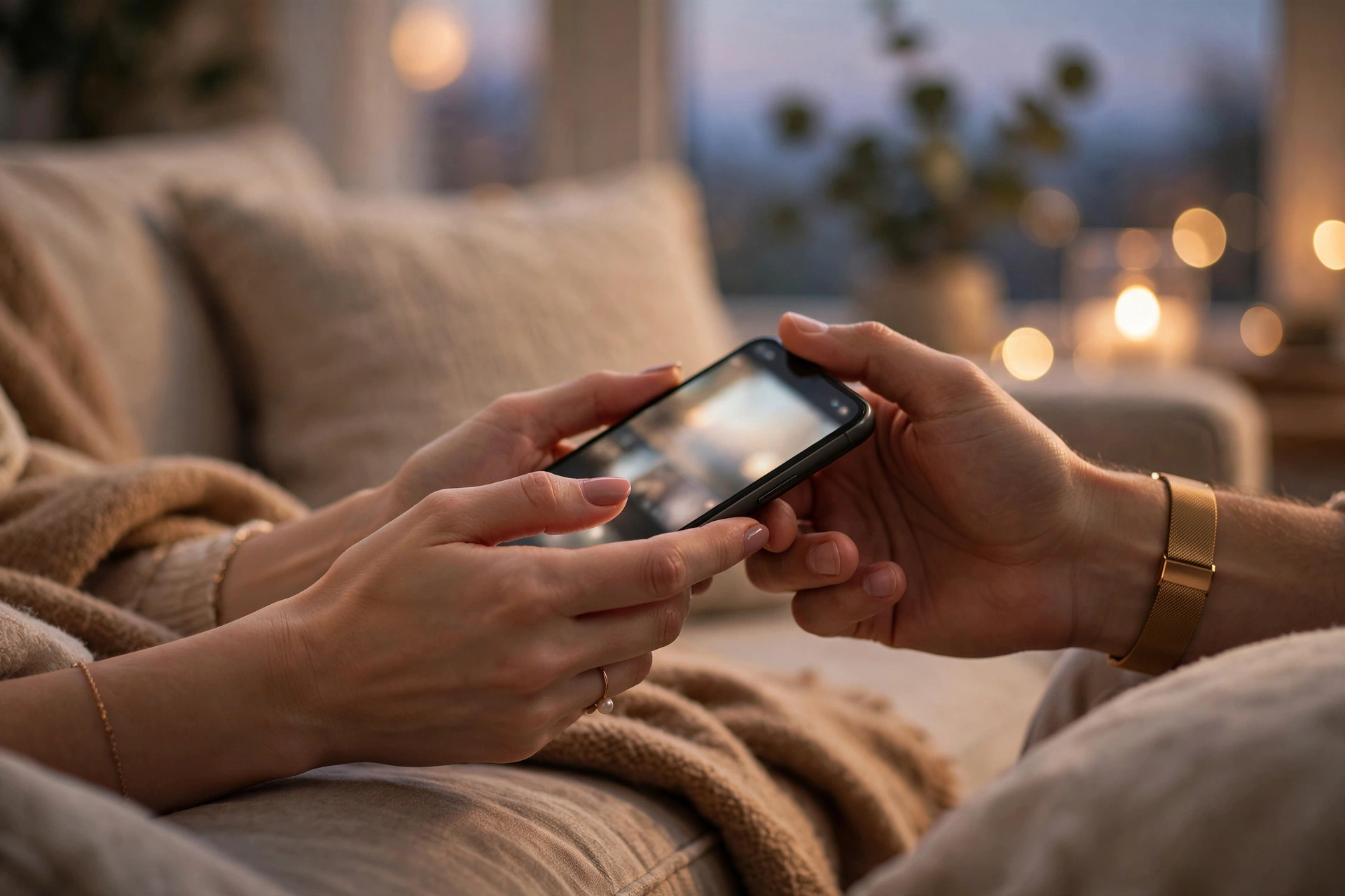 Couple complice se connectant à distance par smartphone